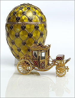 The Coronation Egg. A Faberge Imperial Easter Egg presented by Tsar Nicholas II to his wife the Empress Alexandra Feodorovna at Easter 1897. 
