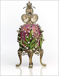 The Lilies of the Valley Egg. A Faberge Imperial Easter Egg presented by Tsar Nicholas II to his wife the Empress Alexandra Feodorovna at Easter 1898. 