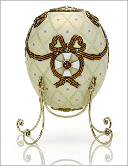 The Order of St. George Egg. A Faberge Imperial Easter Egg presented by Tsar Nicholas II to his mother the Dowager Empress Maria Feodorovna at Easter 1916